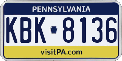 PA license plate KBK8136