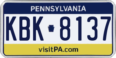 PA license plate KBK8137