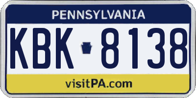 PA license plate KBK8138