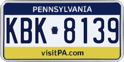 PA license plate KBK8139