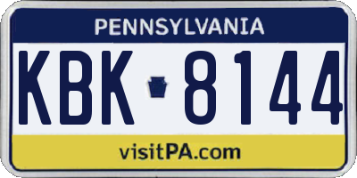 PA license plate KBK8144