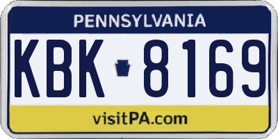 PA license plate KBK8169