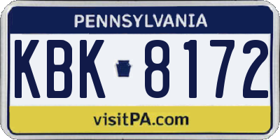 PA license plate KBK8172