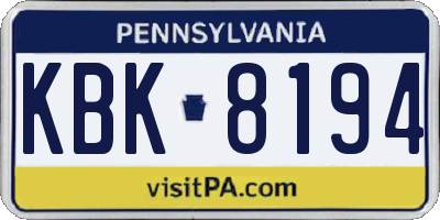 PA license plate KBK8194