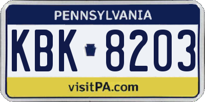 PA license plate KBK8203
