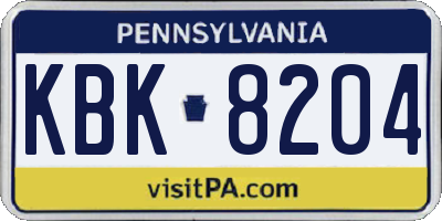 PA license plate KBK8204