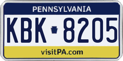 PA license plate KBK8205