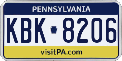 PA license plate KBK8206