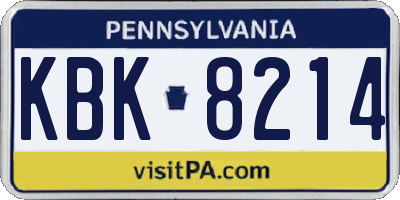 PA license plate KBK8214