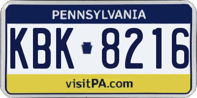 PA license plate KBK8216
