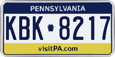 PA license plate KBK8217