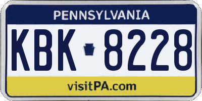 PA license plate KBK8228