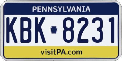 PA license plate KBK8231