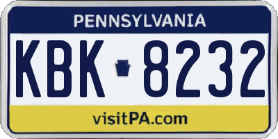 PA license plate KBK8232