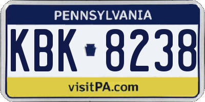 PA license plate KBK8238