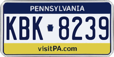 PA license plate KBK8239