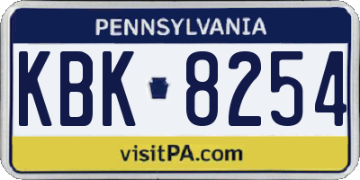 PA license plate KBK8254
