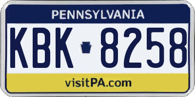 PA license plate KBK8258