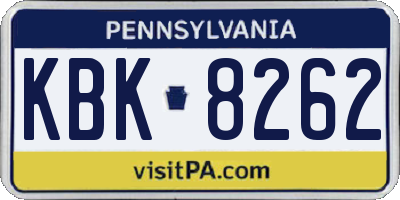 PA license plate KBK8262