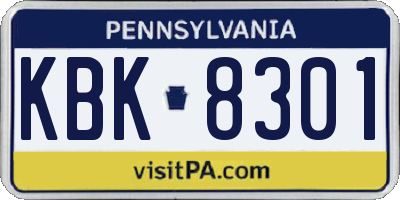 PA license plate KBK8301