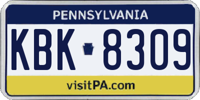 PA license plate KBK8309