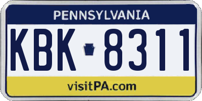 PA license plate KBK8311