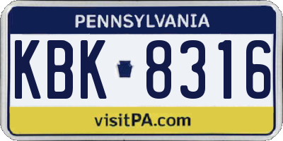 PA license plate KBK8316