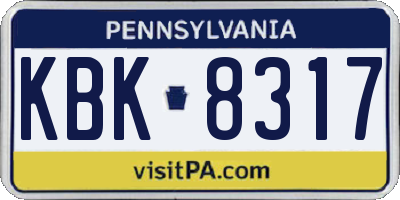 PA license plate KBK8317