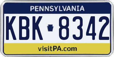 PA license plate KBK8342
