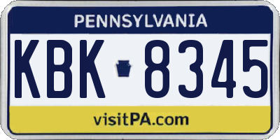 PA license plate KBK8345