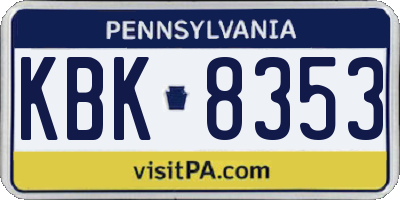 PA license plate KBK8353