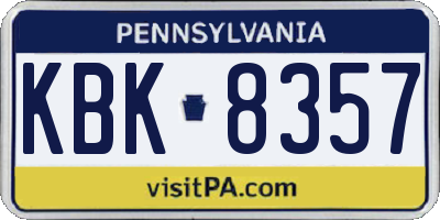 PA license plate KBK8357