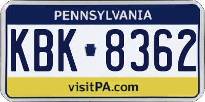 PA license plate KBK8362