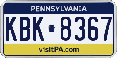 PA license plate KBK8367