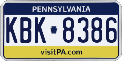 PA license plate KBK8386