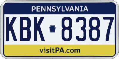 PA license plate KBK8387