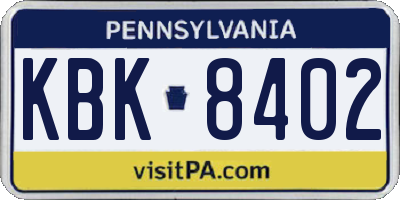 PA license plate KBK8402