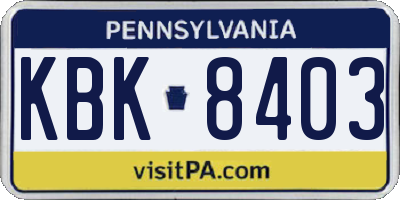 PA license plate KBK8403