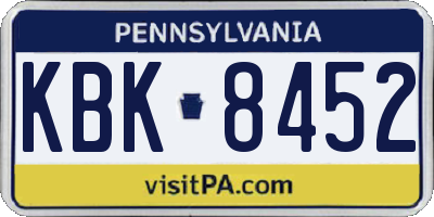PA license plate KBK8452