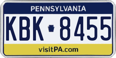 PA license plate KBK8455
