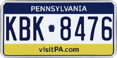 PA license plate KBK8476