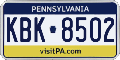 PA license plate KBK8502