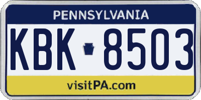 PA license plate KBK8503