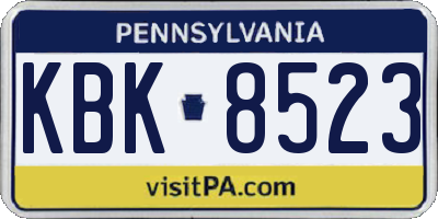PA license plate KBK8523