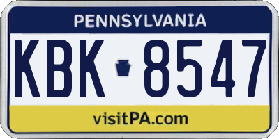 PA license plate KBK8547