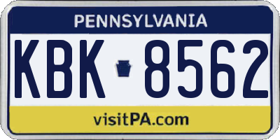 PA license plate KBK8562