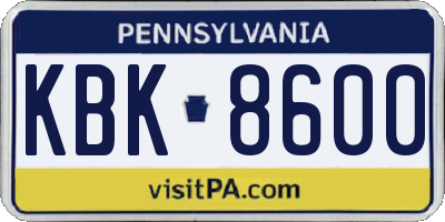 PA license plate KBK8600