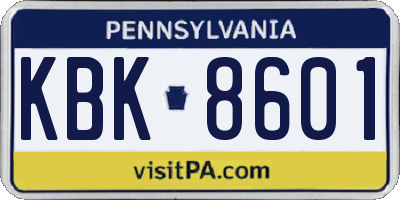 PA license plate KBK8601
