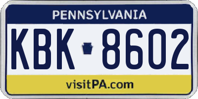 PA license plate KBK8602