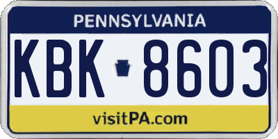 PA license plate KBK8603
